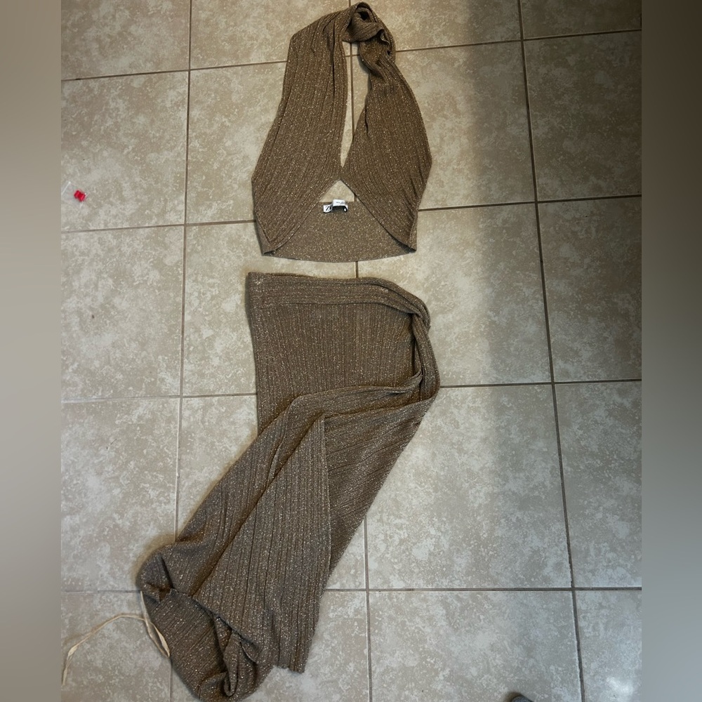 Zara Tan Maxi Wrap Skirt Set